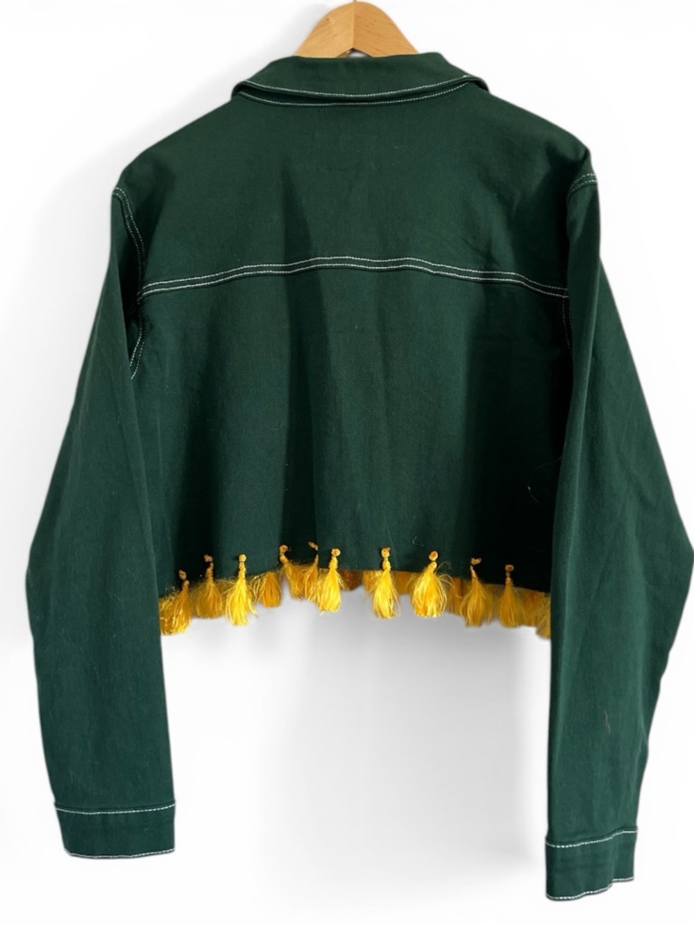 GOGO Dark Green Cropped Jean Jacket with Yellow Tassels - Picture 2 of 5